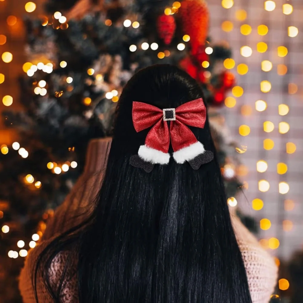 🆕 2pcs Christmas Hair Bow Clips Cute Glitter Hair Clips